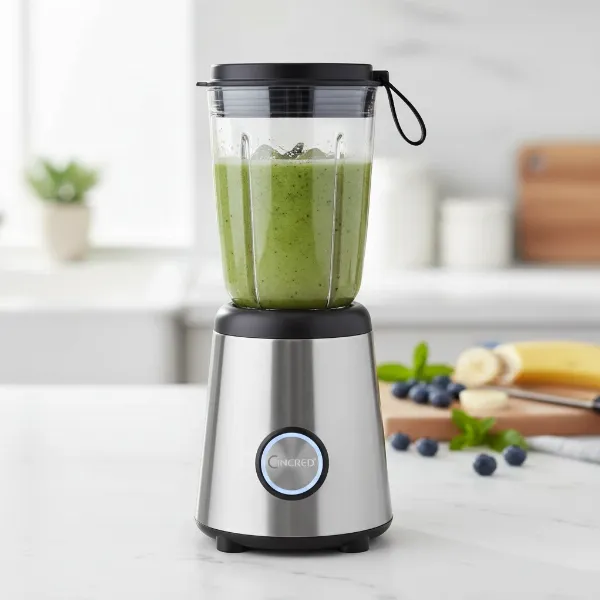 Cincred Personal Blender's compact design with travel cup and prominent power button